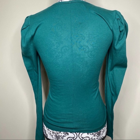 Free People Hey Lady Ribbed Teal Puffy Sleeve Long Sleeve Top *. Cowgirl country - Picture 6 of 10